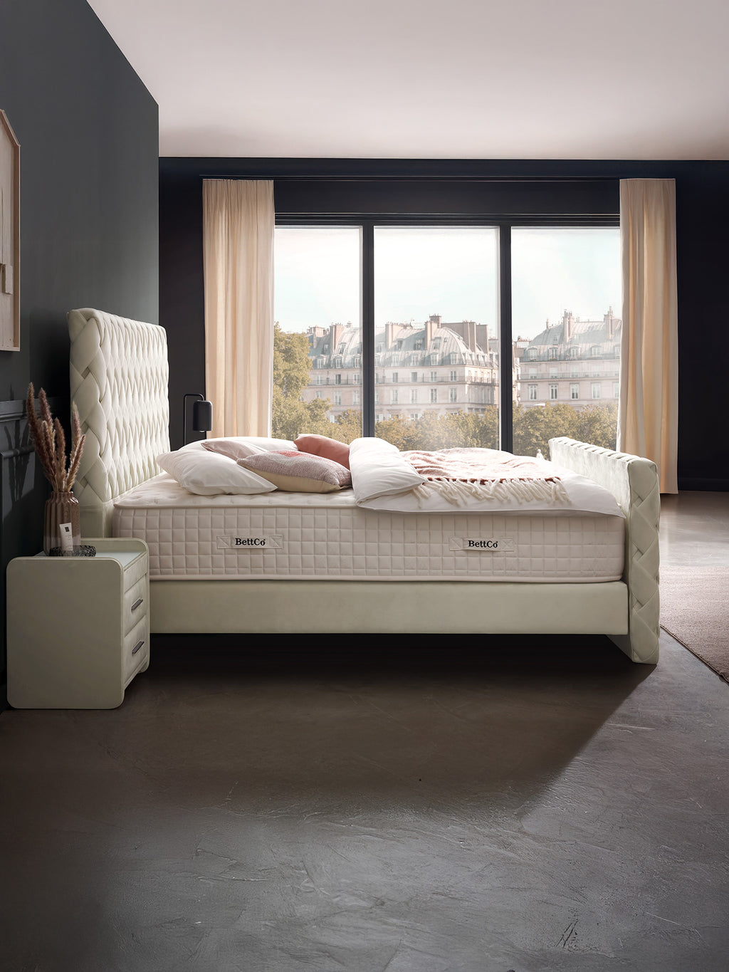 Velours Luxus Boxspringbett Creme CROWNE