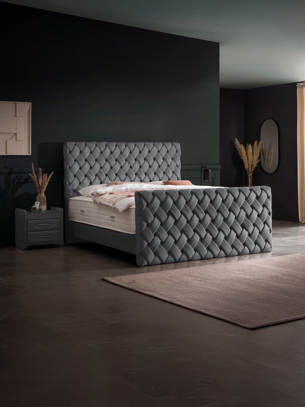 Velours Luxus Boxspringbett Dunkelgrau CROWNE