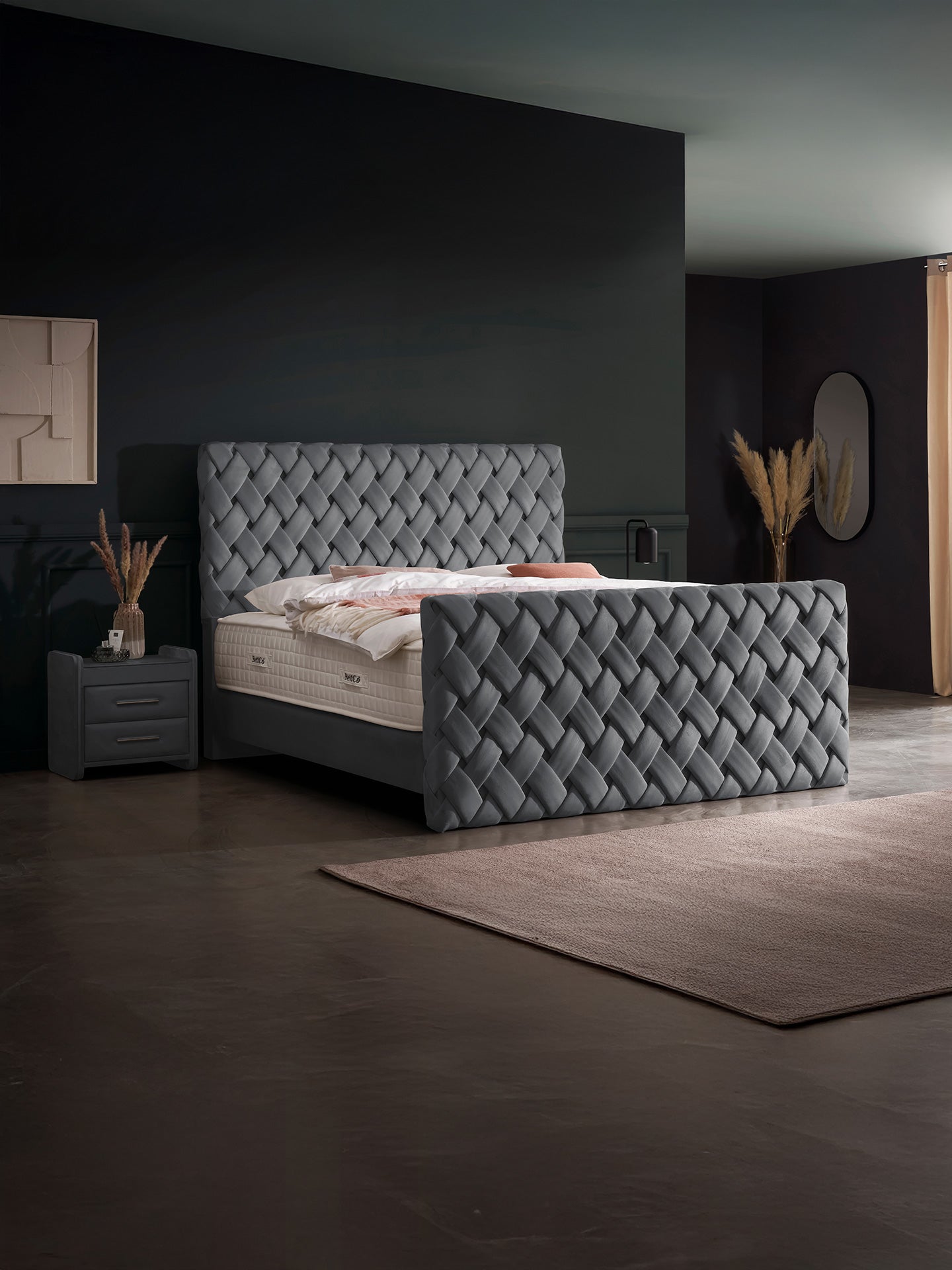 Velours Luxus Boxspringbett Dunkelgrau CROWNE