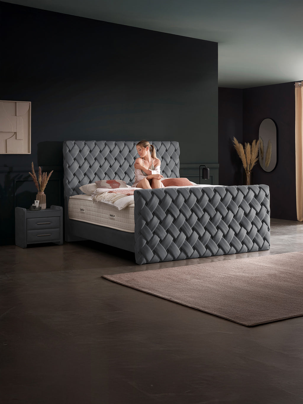 Velours Luxus Boxspringbett Dunkelgrau CROWNE
