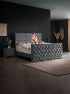 Velours Luxus Boxspringbett Dunkelgrau CROWNE