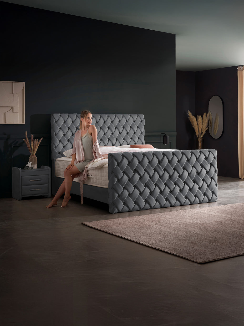 Velours Luxus Boxspringbett Dunkelgrau CROWNE