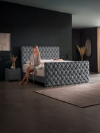 Velours Luxus Boxspringbett Dunkelgrau CROWNE