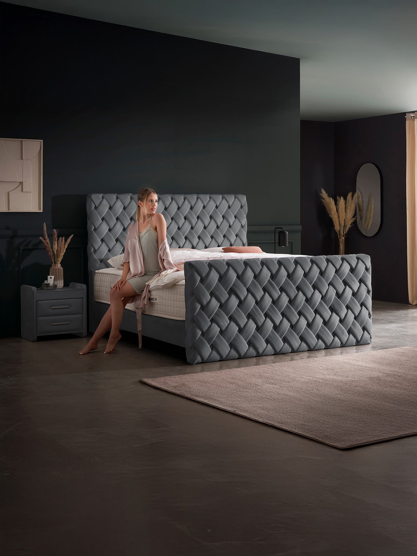 Velours Luxus Boxspringbett Dunkelgrau CROWNE