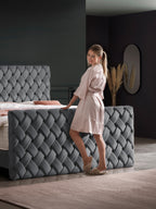 Velours Luxus Boxspringbett Dunkelgrau CROWNE