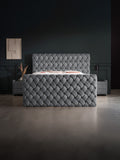 Velours Luxus Boxspringbett Dunkelgrau CROWNE
