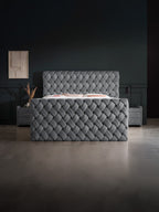 Velours Luxus Boxspringbett Dunkelgrau CROWNE