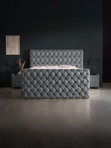 Velours Luxus Boxspringbett Dunkelgrau CROWNE