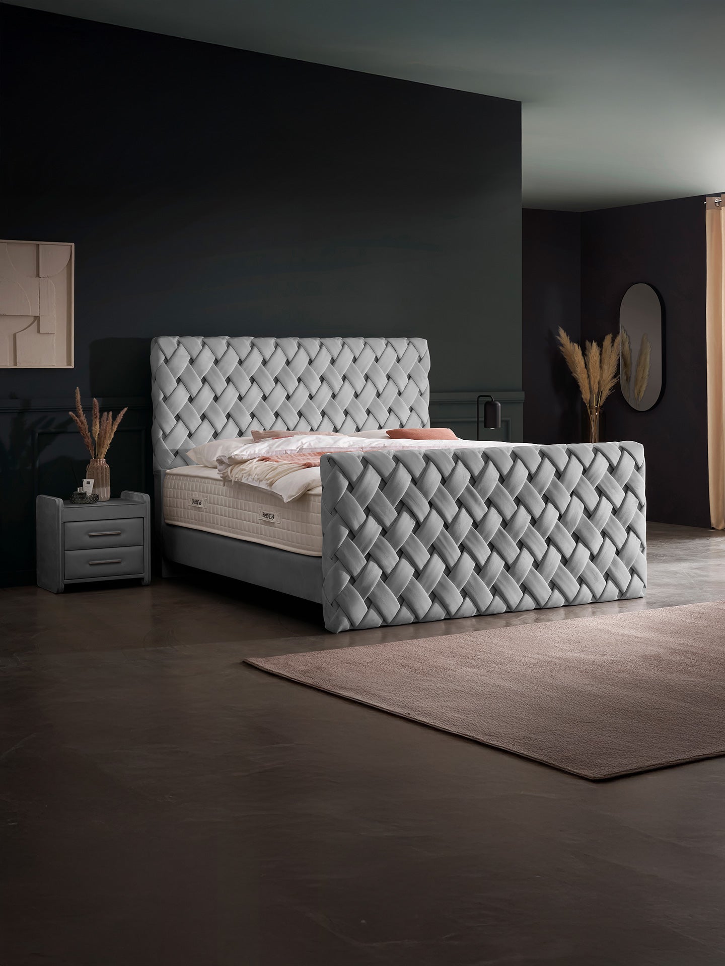 Velours Luxus Boxspringbett Grau CROWNE
