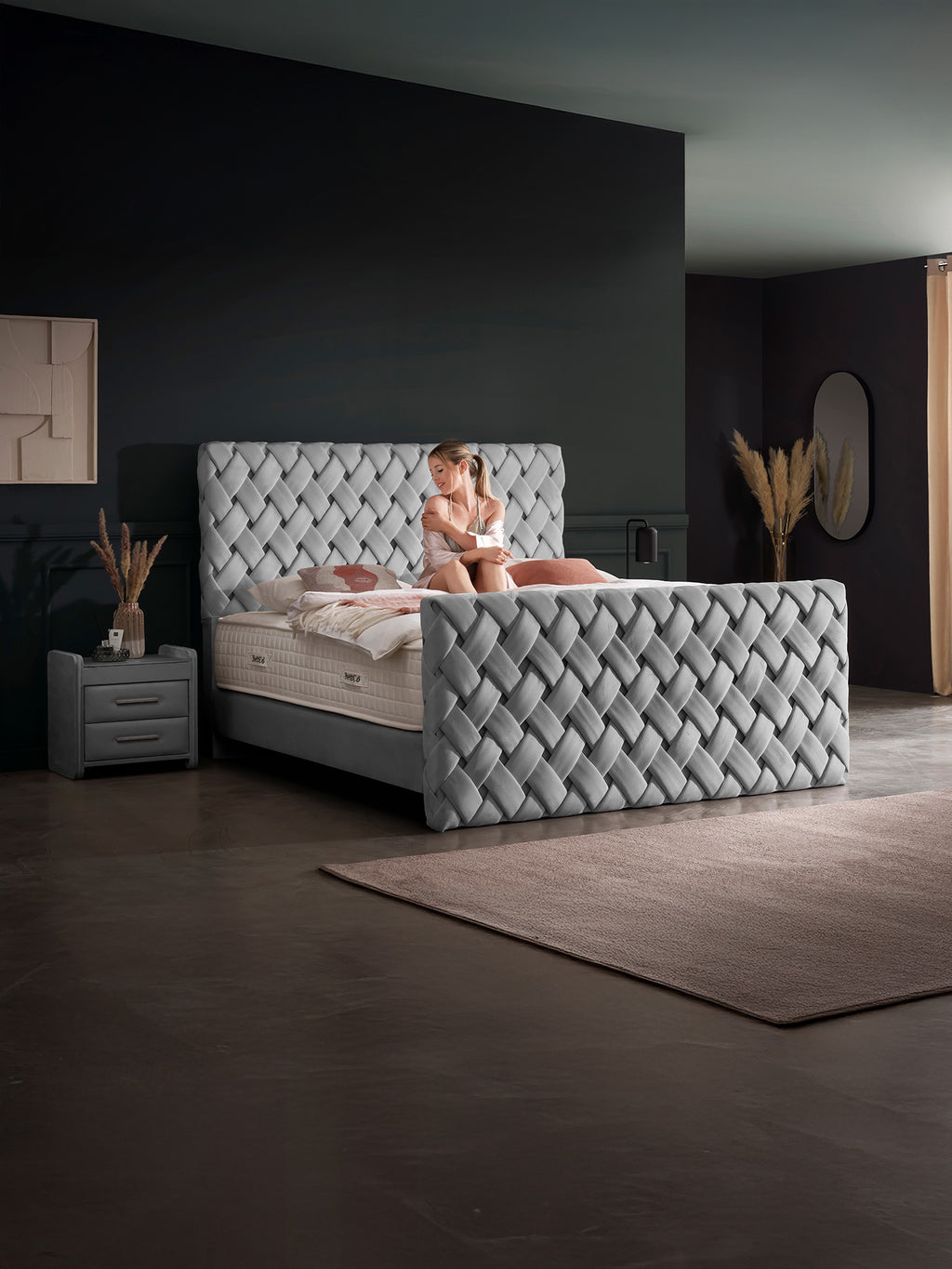 Velours Luxus Boxspringbett Grau CROWNE