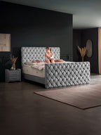 Velours Luxus Boxspringbett Grau CROWNE