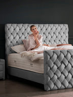 Velours Luxus Boxspringbett Grau CROWNE