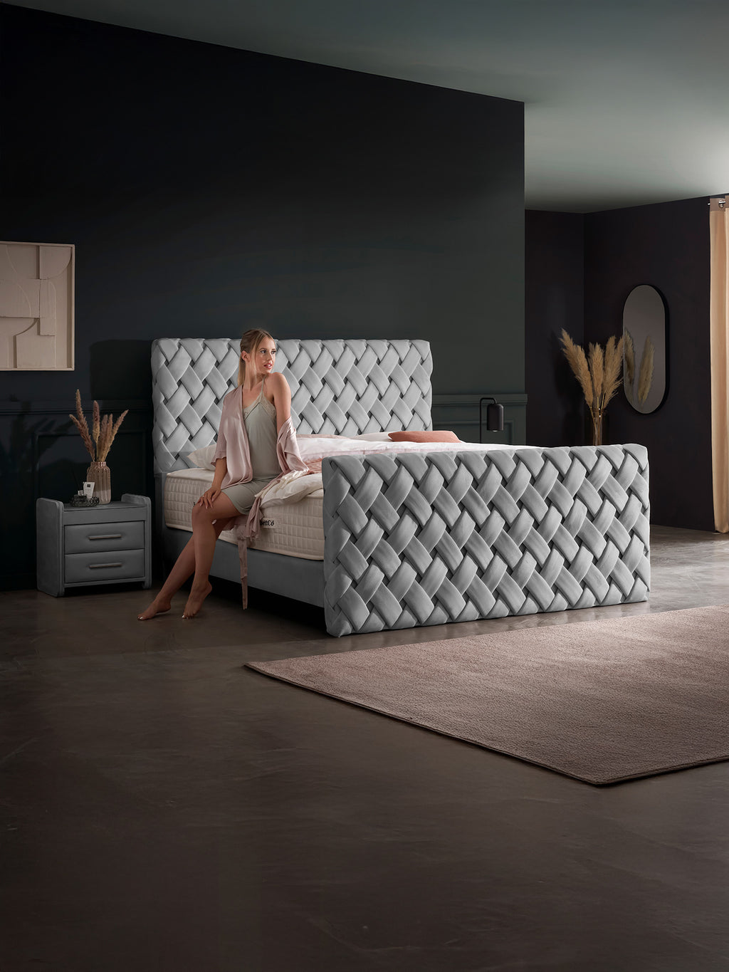 Velours Luxus Boxspringbett Grau CROWNE