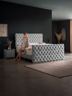 Velours Luxus Boxspringbett Grau CROWNE