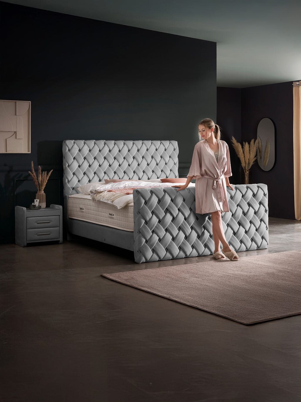 Velours Luxus Boxspringbett Grau CROWNE