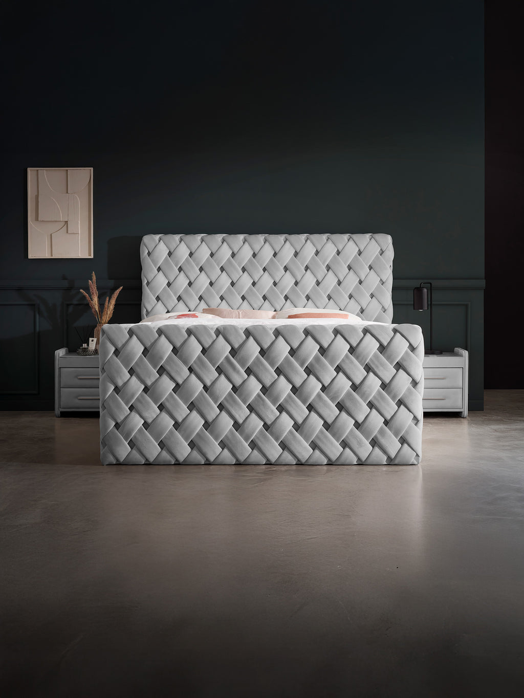 Velours Luxus Boxspringbett Grau CROWNE