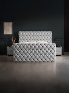 Velours Luxus Boxspringbett Grau CROWNE