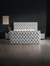 Velours Luxus Boxspringbett Grau CROWNE