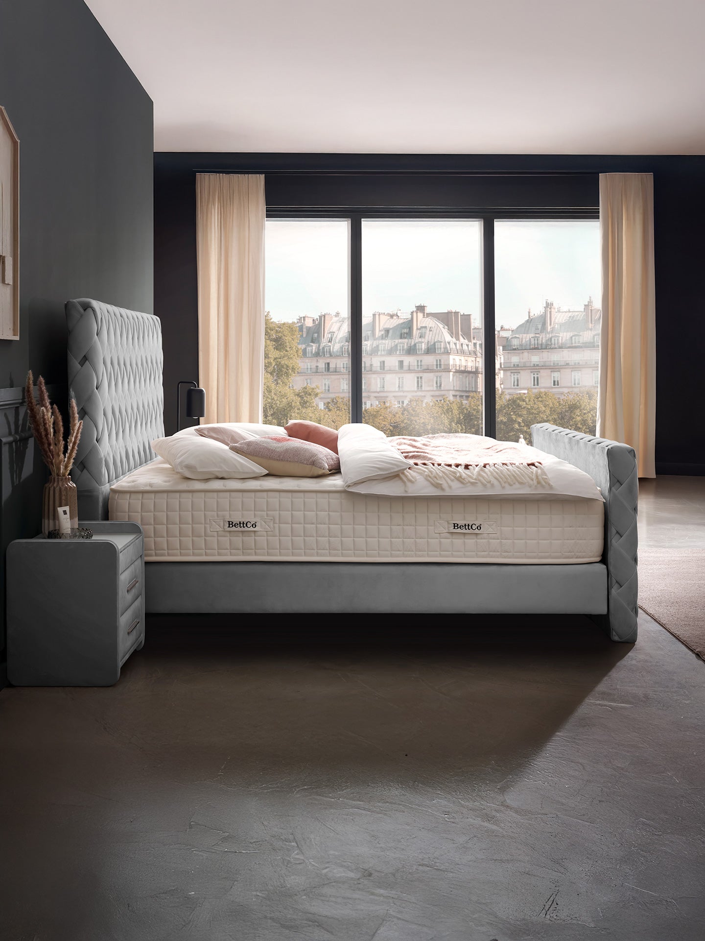 Velours Luxus Boxspringbett Grau CROWNE