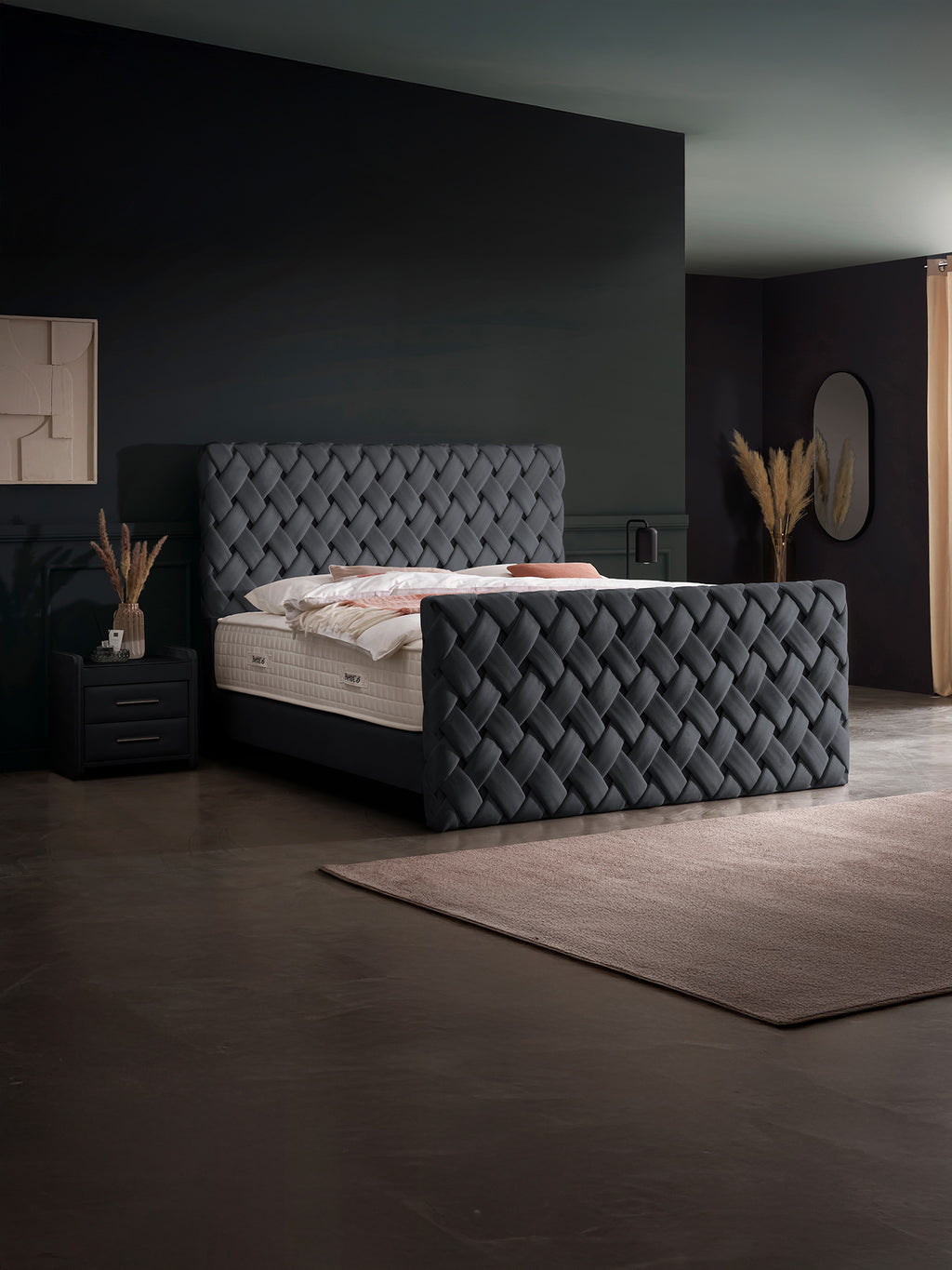 Velours Luxus Boxspringbett Schwarz CROWNE
