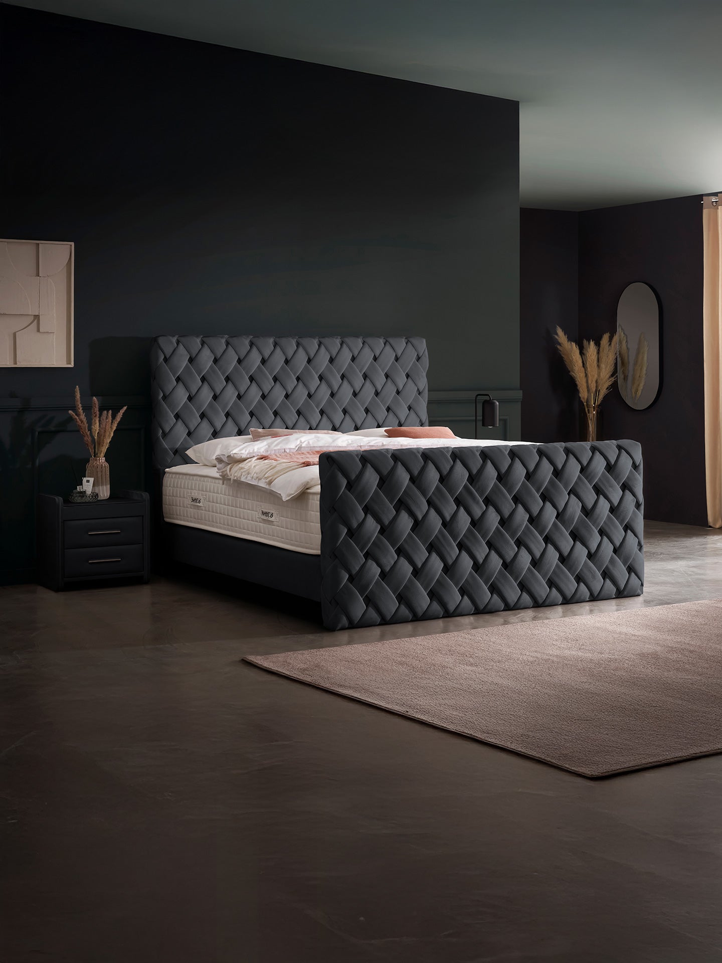 Velours Luxus Boxspringbett Schwarz CROWNE