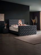 Velours Luxus Boxspringbett Schwarz CROWNE
