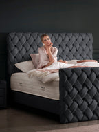 Velours Luxus Boxspringbett Schwarz CROWNE