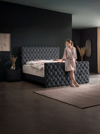 Velours Luxus Boxspringbett Schwarz CROWNE