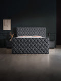 Velours Luxus Boxspringbett Schwarz CROWNE