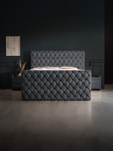Velours Luxus Boxspringbett Schwarz CROWNE