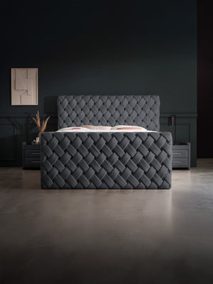 Velours Luxus Boxspringbett Schwarz CROWNE