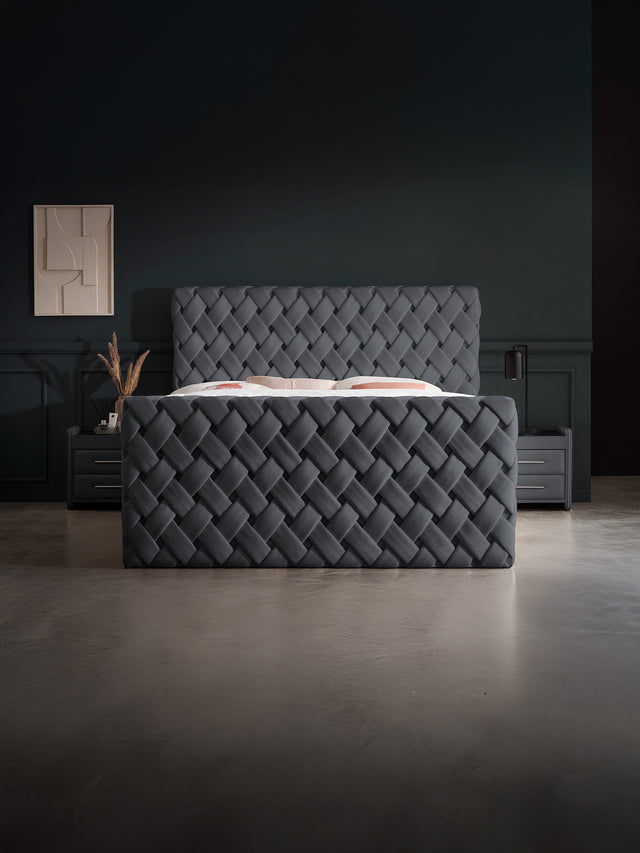 Velours Luxus Boxspringbett Schwarz CROWNE