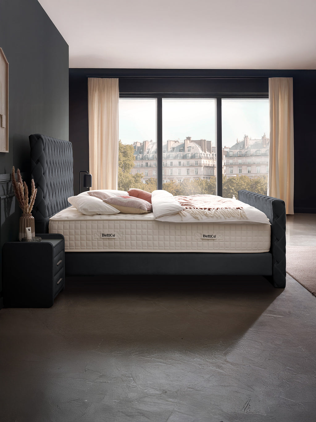 Velours Luxus Boxspringbett Schwarz CROWNE