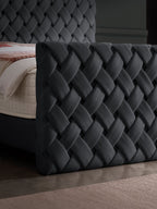 Velours Luxus Boxspringbett Schwarz CROWNE