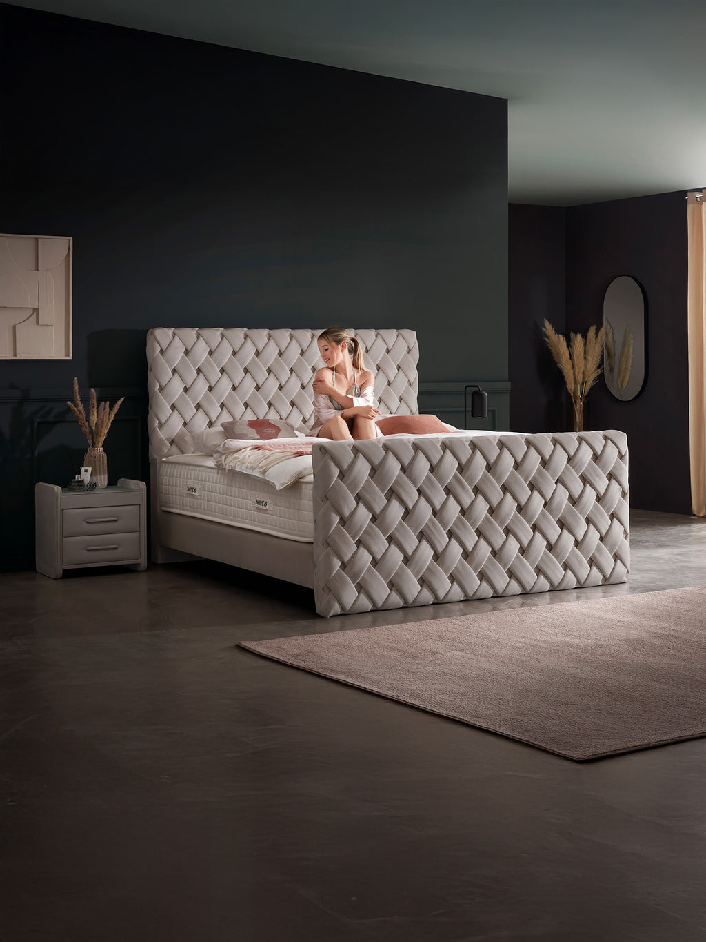 Velours Luxus Boxspringbett Taupe CROWNE
