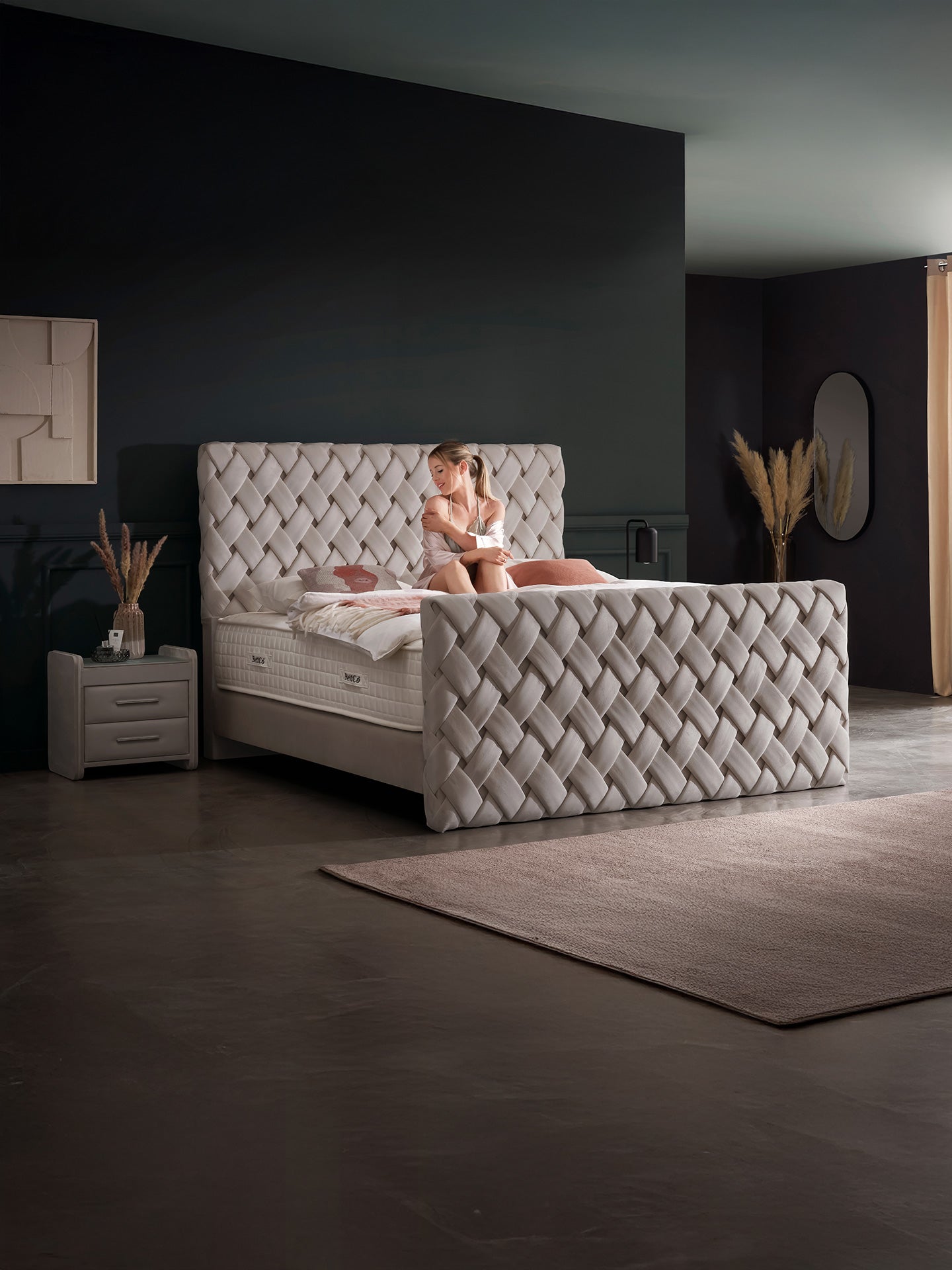 Velours Luxus Boxspringbett Taupe CROWNE