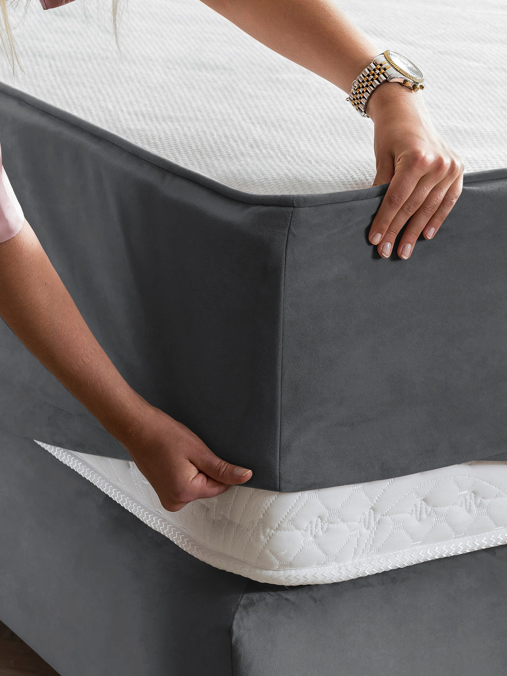 Velours Matratzenschoner Dunkelgrau FEELGOOD