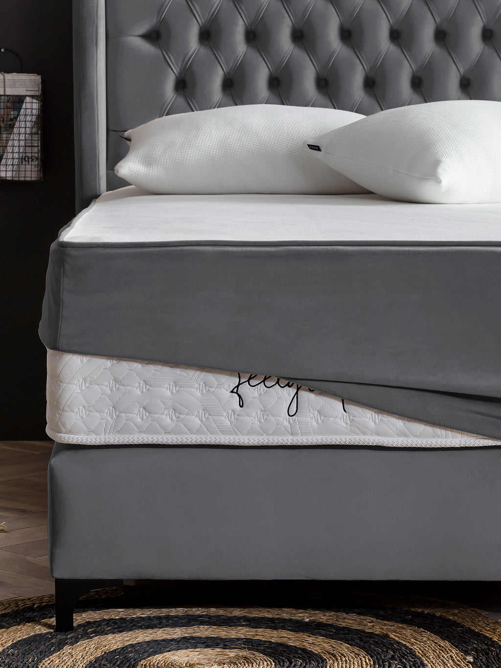 Velours Matratzenschoner Dunkelgrau FEELGOOD