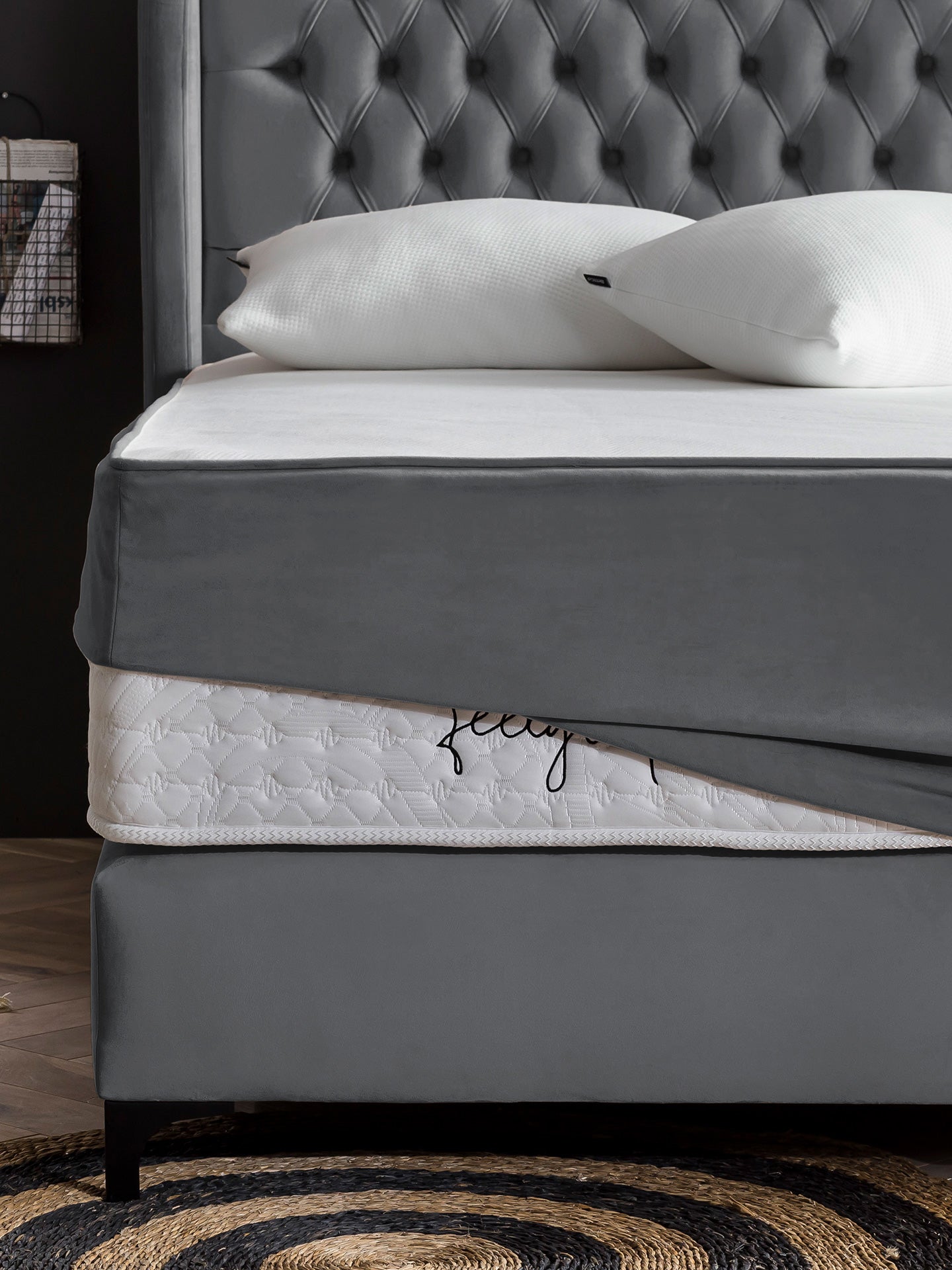 Velours Matratzenschoner Dunkelgrau FEELGOOD