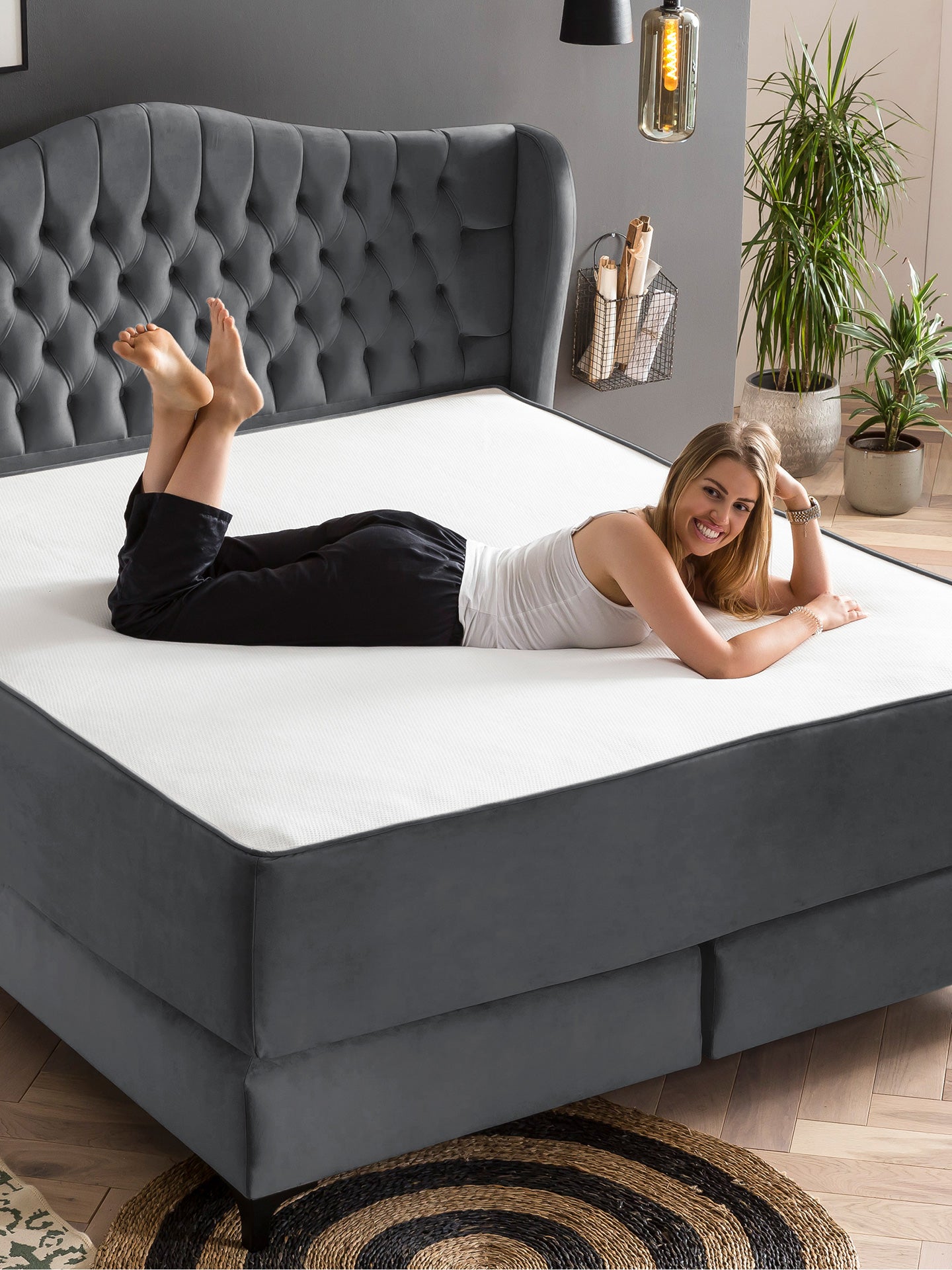 Velours Matratzenschoner Dunkelgrau FEELGOOD