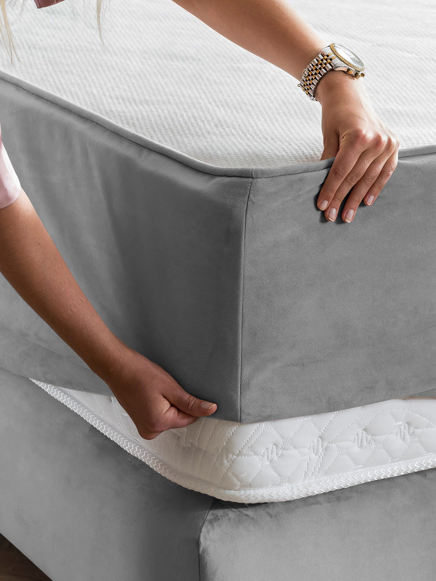 Velours Matratzenschoner Grau FEELGOOD