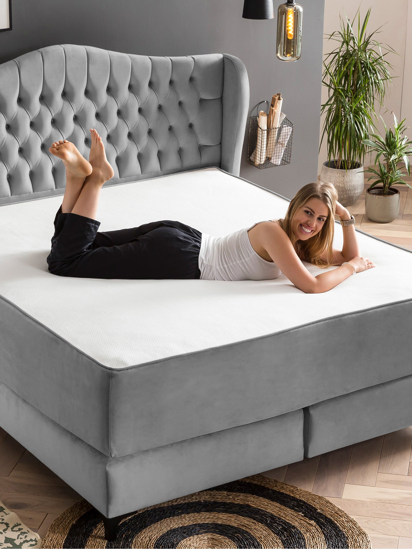 Velours Matratzenschoner Grau FEELGOOD