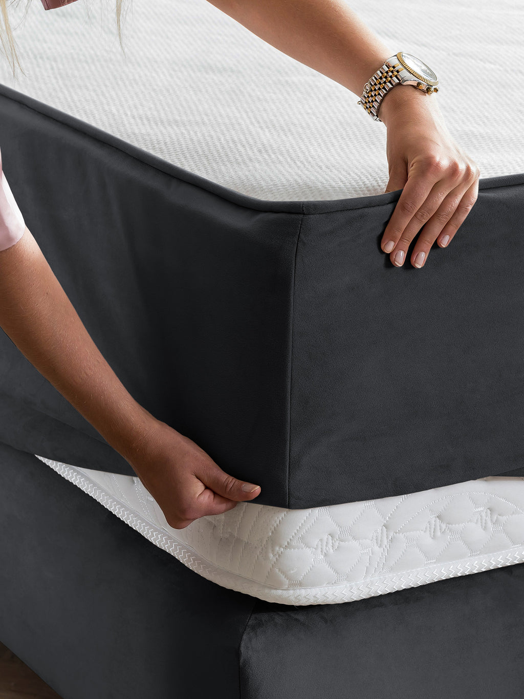 Velours Matratzenschoner Schwarz FEELGOOD