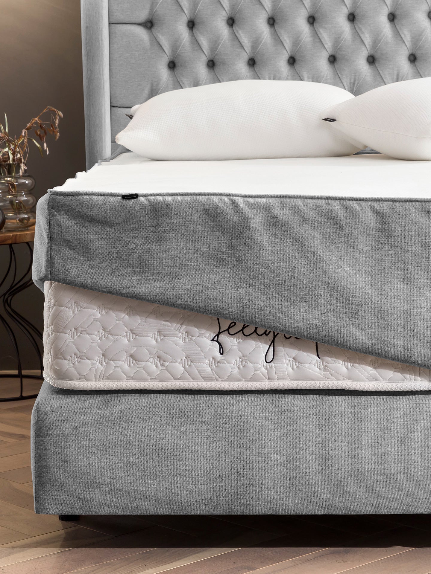 Webstoff Matratzenschoner Hellgrau FEELGOOD
