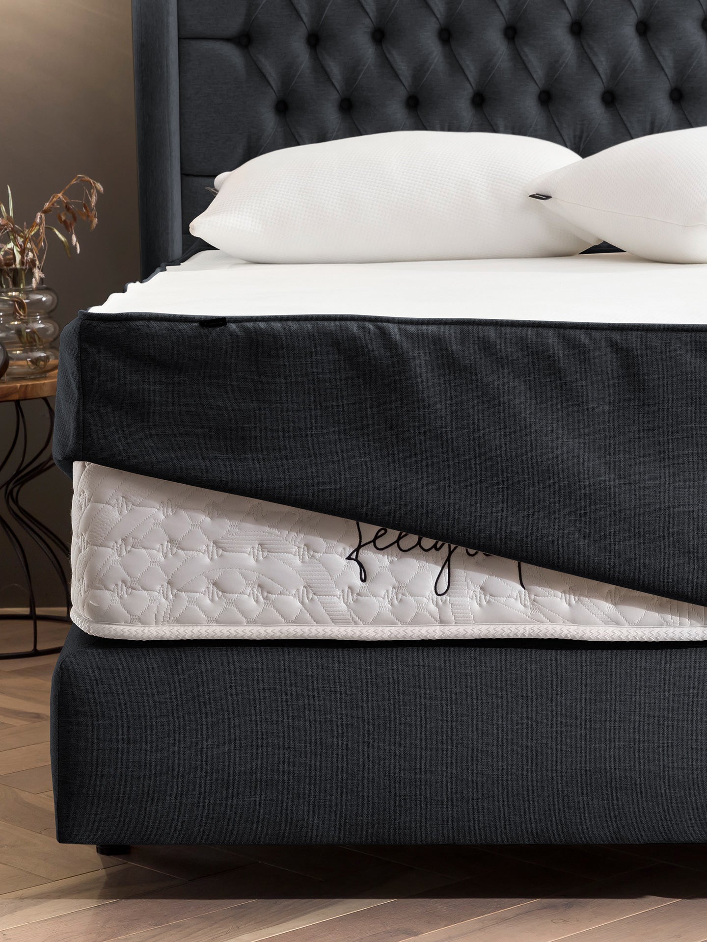 Webstoff Matratzenschoner Schwarz FEELGOOD
