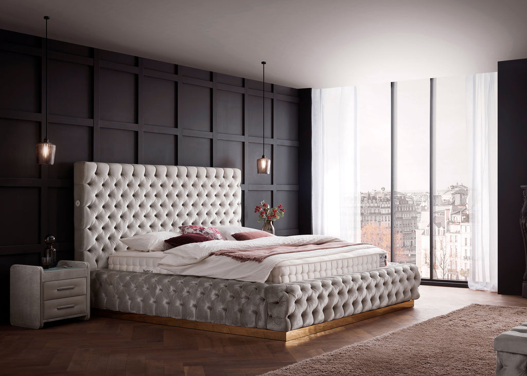 Velours Luxus Bett mit Bettkasten Creme PLAZA