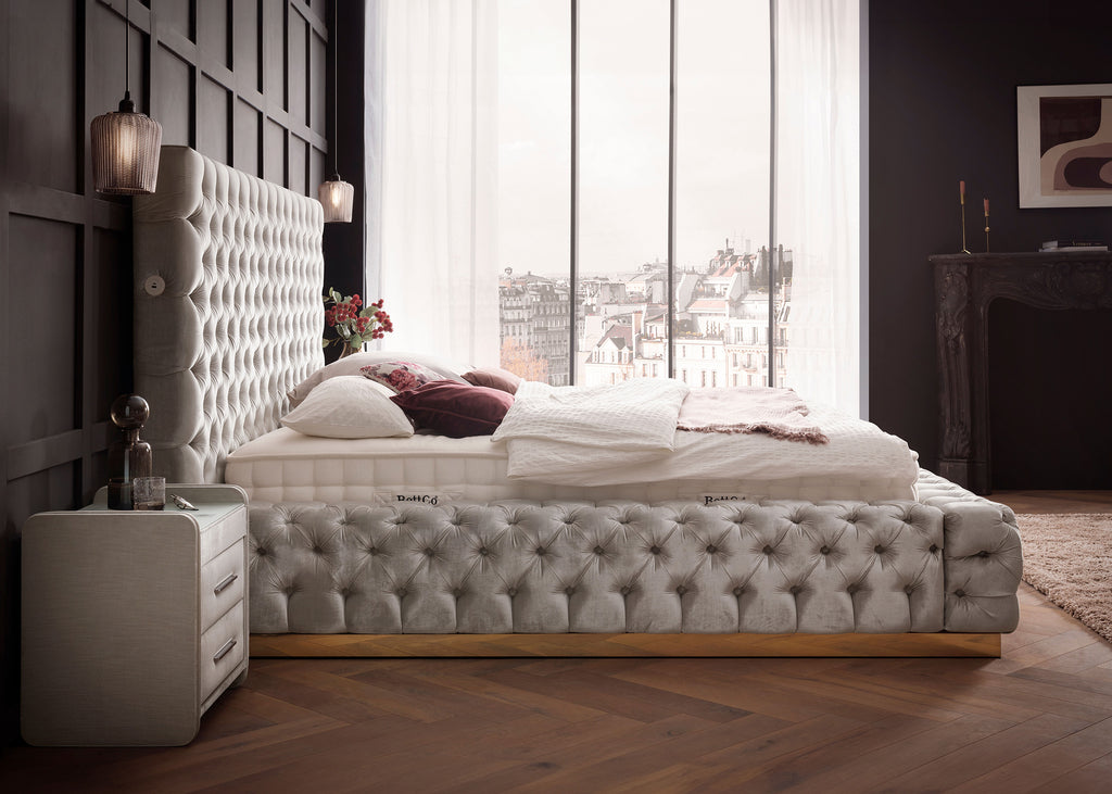 Velours Luxus Bett mit Bettkasten Creme PLAZA