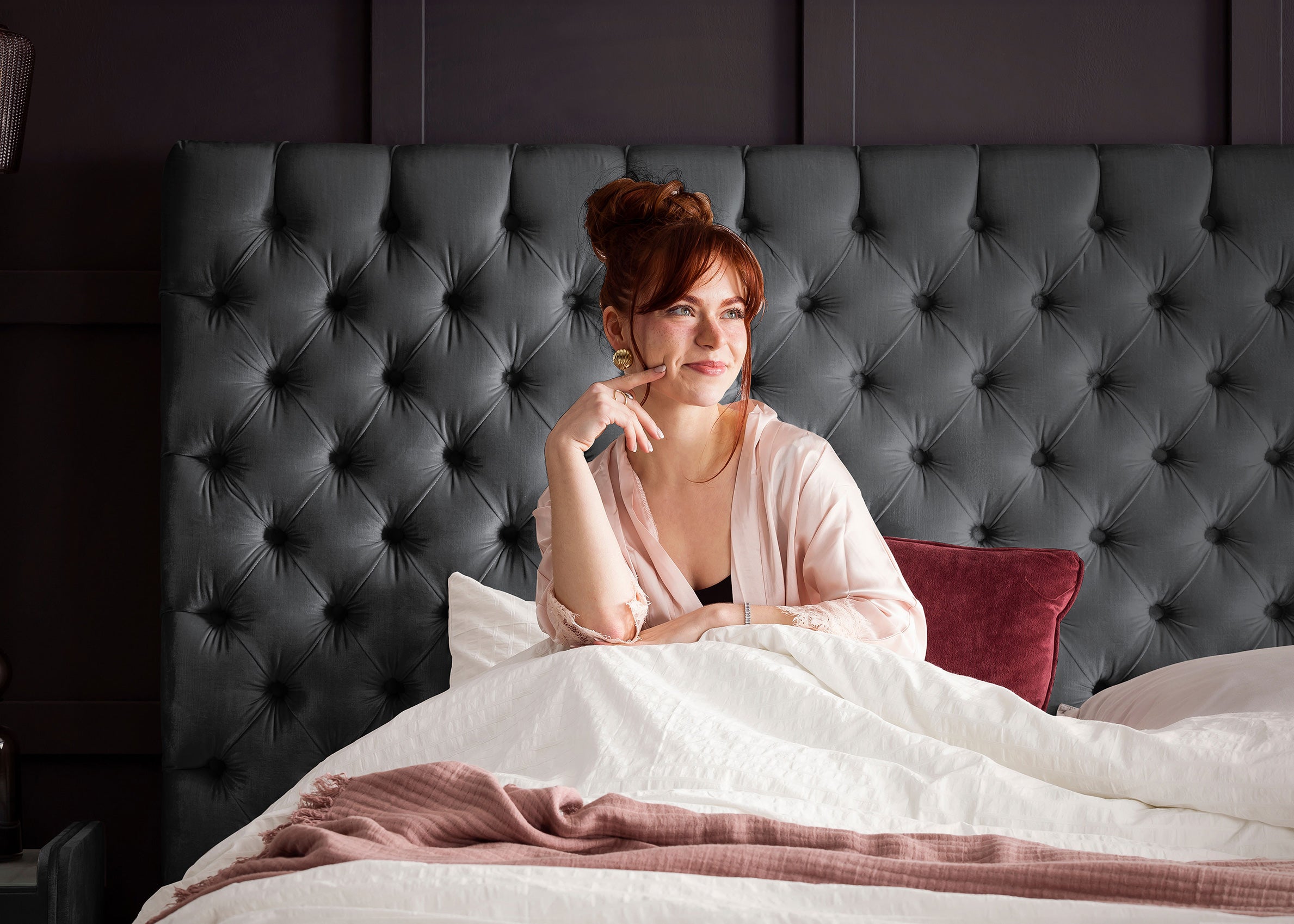 Velours Luxus Bett mit Bettkasten Dunkelgrau PLAZA