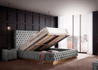 Velours Luxus Bett mit Bettkasten Grau PLAZA