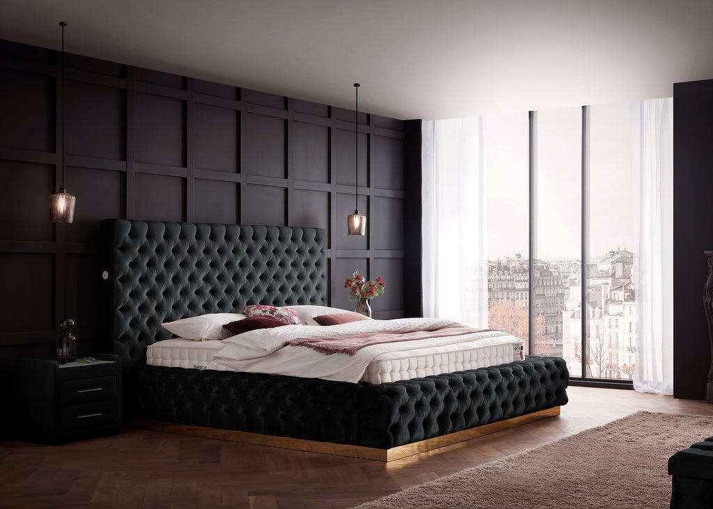 Velours Luxus Bett mit Bettkasten Schwarz PLAZA